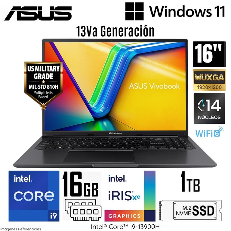 Laptop Vivobook 16 X1605VA-MB195 Intel Core i9-13900H 16GB RAM 1TB SSD 16" WUXGA Indie Black