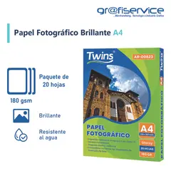 GENERICO - Papel Fotográfico Twins A4 Brillante 180G 20 Hojas