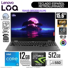 LENOVO - Laptop Gamer LOQ Intel Core i5-12450HX 12GB RAM 512GB SSD RTX 3050-6GB 15.6" FHD - 83GS00JULM