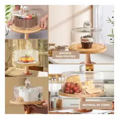 RYBIU IMPORT - Pedestal de Madera con Cupula de Vidrio con Borde de 28cm