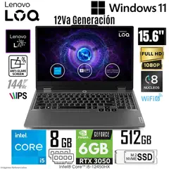 LENOVO - Laptop LOQ Gaming 15IAX9 Intel Core i5-12450HX 8GB RAM 512GB SSD RTX 3050-6GB 15.6" FHD 144Hz