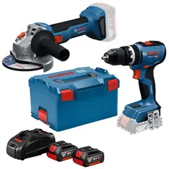 Bosch - Amoladora 5" + Taladro Percutor 1/2" 18V + 2 Bat 4.0 Ah y Carg + L-Boxx 0615.A50.0BM-000