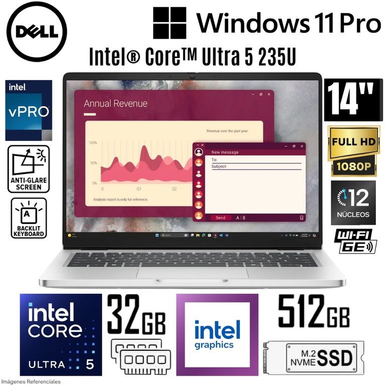 Laptop Pro 14 5450 Intel Core Ultra 5 235U 32GB RAM 512GB SSD 14" FHD Win 11 Pro