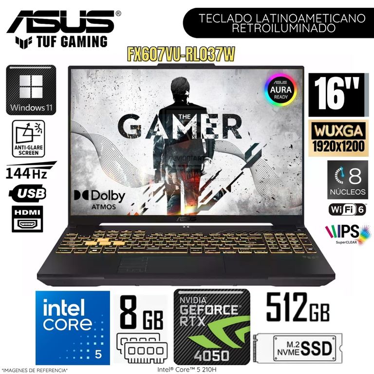 Laptop Tuf Gaming F16 FX607VU-RL037W Intel Core 5-210H 8GB RAM 512GB SSD 16" WUXGA RTX4050-6GB WIN11