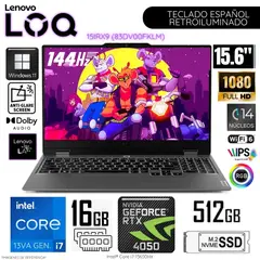 LENOVO - Laptop LOQ 15IRX9 Intel Corei7-13650HX 16GB RAM 512GB SSD 156 FHD RTX4050-6GB 83DV00FKLM