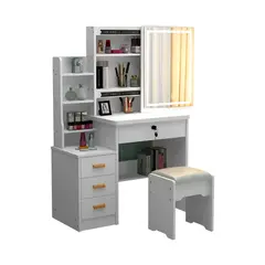 GENERICO - Tocador de Maquillaje Con Espejo Iluminado y Sillón Para Dormitorio Blanco