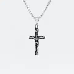 GENERICO - Collar Cruz Skull acero inoxidable 60cm