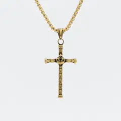 GENERICO - Collar Cruz Baston Gold acero inoxidable 60cm