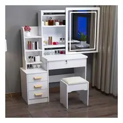 GENERICO - Tocador De Maquillaje Espejo Con Luz LED Taburete Para Dormitorio Blanco