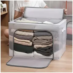 GENERICO - Caja Organizadora de Ropa Plegable Impermeable y Transparente 66L - Gris