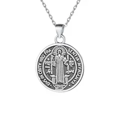 GENERICO - Collar San Benito Plata Quemada Medalla Regalo Unisex 26mm