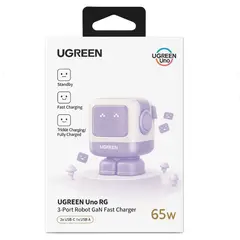UGREEN - Cargador Certificado 65W GaN 3 Puertos con Pantalla LED