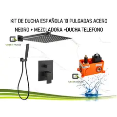 GREEN HOUSE - KIT DE DUCHA EUROPEO 10 PULGADAS + MEZCLADORA + DUCHA TELEFONO CUADRADO