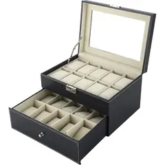 GENERICO - Porta Reloj de 2 Niveles PU con 20 Compartimientos para Reloj y Pulseras