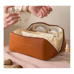 GENERICO - Cosmetiquera neceser de maquillaje con compartimientos camel