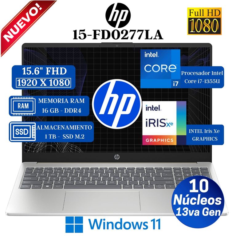 Laptop 15-FD0277LA 15.6" FHD, Intel Core i7-1355U, 13va Gen, Ram 16GB, Ssd 1 TB, Win 11