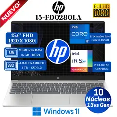 HP - Laptop 15-FD0280LA 15.6" FHD, Intel Core i7-1355U, 13va Gen, Ram 16GB, Ssd 1 TB, Win 11