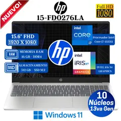 HP - Laptop 15-FD0276LA 15.6" FHD, Intel Core i7-1355U, 13va Gen, Ram 16GB, Ssd 512GB, Win 11