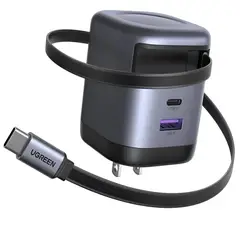 UGREEN - Cargador X615 Nexode Gan 65W GAN Con Cable Retractil