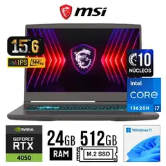 MSI - Laptop Thin 15 B13VE 156 i7 13620H 24GB 512GB SSD RTX 4050 VIDEO 6GB 144Hz