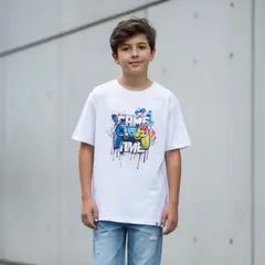 LE PETIT COMPANY - Polo Niño Estampado Game Time - Blanco 100% Algodón