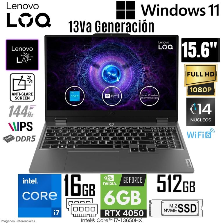 Laptop LOQ Gaming 15IRX9 Intel Core i7-13650HX 16GB RAM 512GB SSD RTX 4050-6GB 15.6" FHD 144Hz