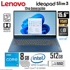 LENOVO - Laptop Ideapad Slim 3 Intel Core i5-12450H 8GB RAM 512GB SSD 15.6" FHD Free Dos - 83ER001CLM