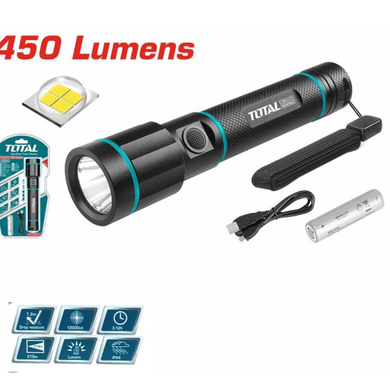 Linterna de mano de aluminio 450 lm - MEGA IMPOT