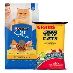 CAT CHOW - Gato Esterilizado Pescado 8kg + Arena 4kg Gratis