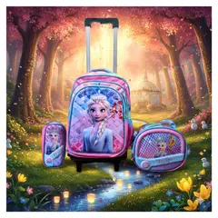 GENERICO - MOCHILA ESCOLAR CON RUEDAS 3 EN 1 MODELO INFANTIL PARA NIÑAS