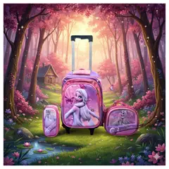 GENERICO - MOCHILA ESCOLAR CON RUEDAS 3 EN 1 MODELO INFANTIL PARA NIÑAS