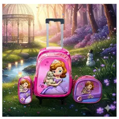 GENERICO - MOCHILA ESCOLAR CON RUEDAS 3 EN 1 MODELO INFANTIL PARA NIÑAS