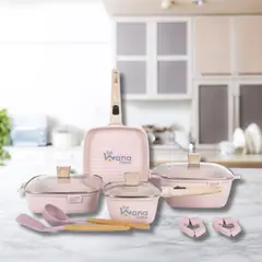 OEM - Set De Ollas Roca Volcanica Antiadherente 11pcs PINK MGC