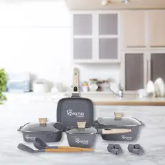 OEM - Set De Ollas Roca Volcanica Antiadherente 11pcs GREY MGC