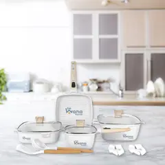 OEM - Set De Ollas Roca Volcanica Antiadherente 11pcs WHITE MGC