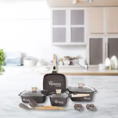 OEM - Set De Ollas Roca Volcanica Antiadherente 11pcs MARRON MGC