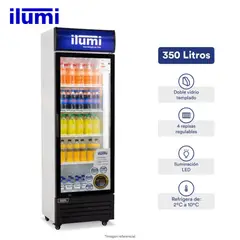 ILUMI - Exhibidor Vertical 350Lt 1 Puerta Vidrio BC-3500BK - Negro