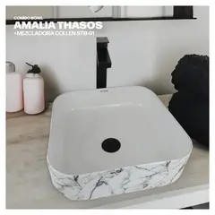 STONE - COMBO BOWL AMALIA THASOS + COLLEN STB-01 + DESAGUE POP UP NEGRO