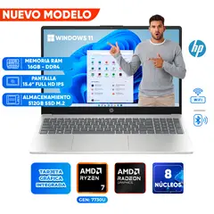 HP - Laptop 15, AMD Ryzen 7 7730U, 16GB DDR4, 512GB SSD, 15.6 FULL HD