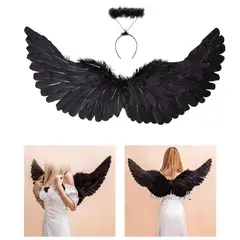 GENERICO - Kit ángel negro disfraz alas + aureola