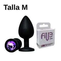 DR PINKY - Plug Consolador Silicona M Dilatador Anal Morado + Lubricante Five 05 Sachets