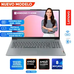LENOVO - Laptop IdeaPad Slim 3, AMD RYZEN 7 7730U, 16GB DDR4, 512GB SSD, 15.6 FULL HD