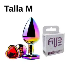 DR PINKY - Plug Anal Dilatador M Consolador Aluminio Tornasolado + Lubricante Five 05 Sachets