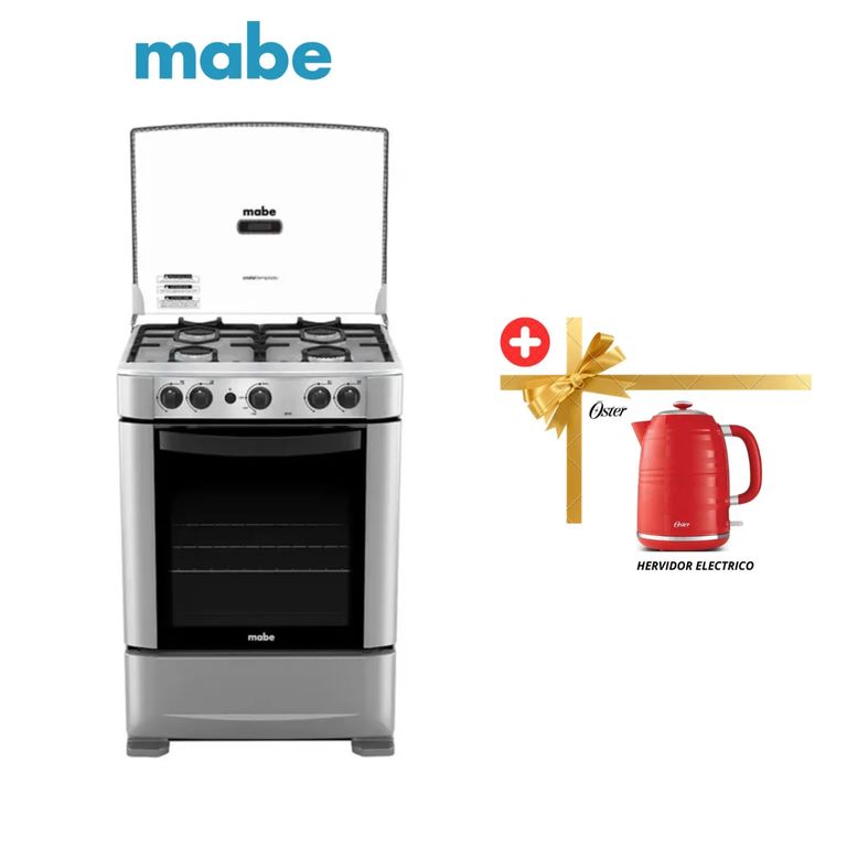 Cocina 4 Hornillas a Gas Acero Inoxidable CMP6014AG0 Silver + Hervidor Oster