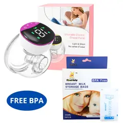 GENERICO - Extractor de Leche Portatil Manos Libres Fucsia + Bolsa Esteril para Leche