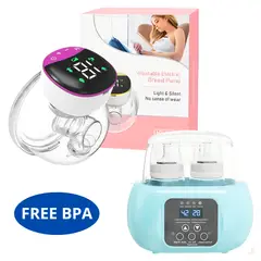 GENERICO - Extractor de Leche Portatil Manos Libres Fucsia + Calentador de Biberones Celeste