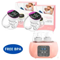 GENERICO - 2 Extractores de Leche Portatil Manos Libres Fucsia + Calentador de Biberones Rosado