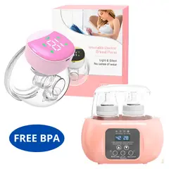 GENERICO - Extractor de Leche Portatil Manos Libres Rosa + Calentador de Biberones Rosado