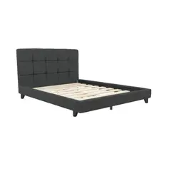 MUEBLES MACRUMO - Cama tapizada Bruce - Queen Gris oscuro