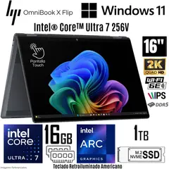 HP - Laptop OmniBook X Flip 16-AS0023DX Intel Core Ultra7 256V 16GB RAM 1TB SSD 16" 2K Touch - Eclipse